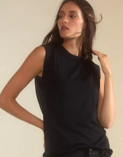 New Cynthia Rowley Mica Sleeveless Knit Top BLACK