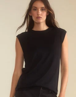 New Cynthia Rowley Mica Sleeveless Knit Top BLACK