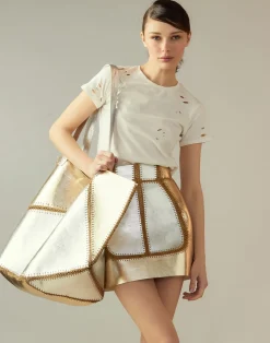 Fashion Cynthia Rowley Mixed Metallic Vegan Leather Skirt GLDSV