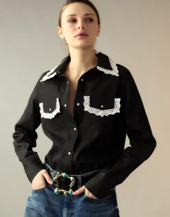 Hot Cynthia Rowley Not My First Rodeo Denim Shirt BLACK