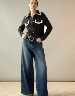 Hot Cynthia Rowley Not My First Rodeo Denim Shirt BLACK