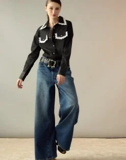 Hot Cynthia Rowley Not My First Rodeo Denim Shirt BLACK