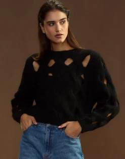 Hot Cynthia Rowley Open Knit Sweater BLACK