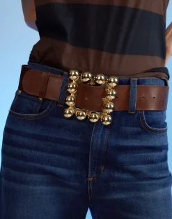 Online Cynthia Rowley Oversized Buckle Belt Brown