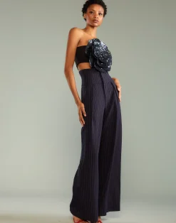 Fashion Cynthia Rowley Pinstripe Corset Waist Pants Navy