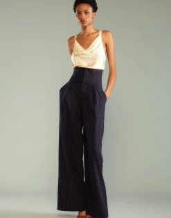 Fashion Cynthia Rowley Pinstripe Corset Waist Pants Navy