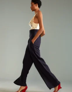 Fashion Cynthia Rowley Pinstripe Corset Waist Pants Navy