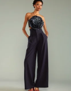 Fashion Cynthia Rowley Pinstripe Corset Waist Pants Navy