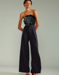 Fashion Cynthia Rowley Pinstripe Corset Waist Pants Navy