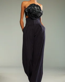 Fashion Cynthia Rowley Pinstripe Corset Waist Pants Navy