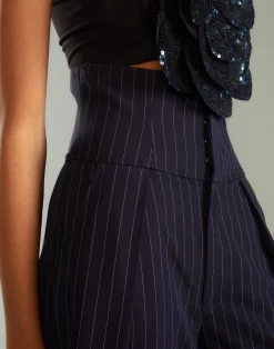 Fashion Cynthia Rowley Pinstripe Corset Waist Pants Navy