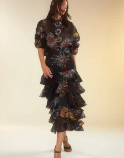 Online Cynthia Rowley Prim Silk Organza Blouse BLKFL