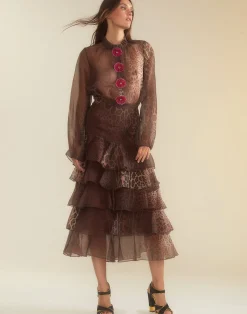 Sale Cynthia Rowley Prim Silk Organza Blouse LEOPD