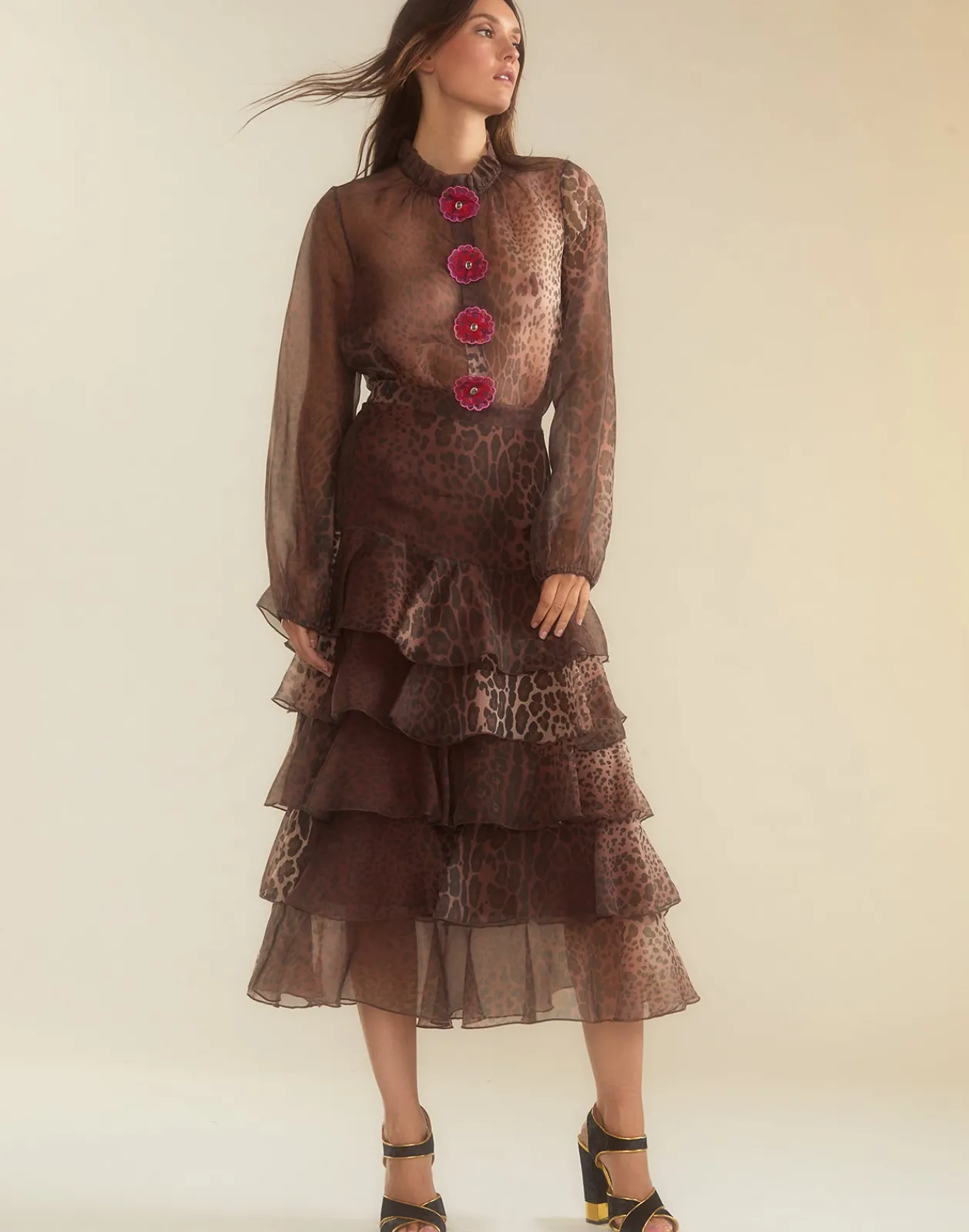 Sale Cynthia Rowley Prim Silk Organza Blouse LEOPD