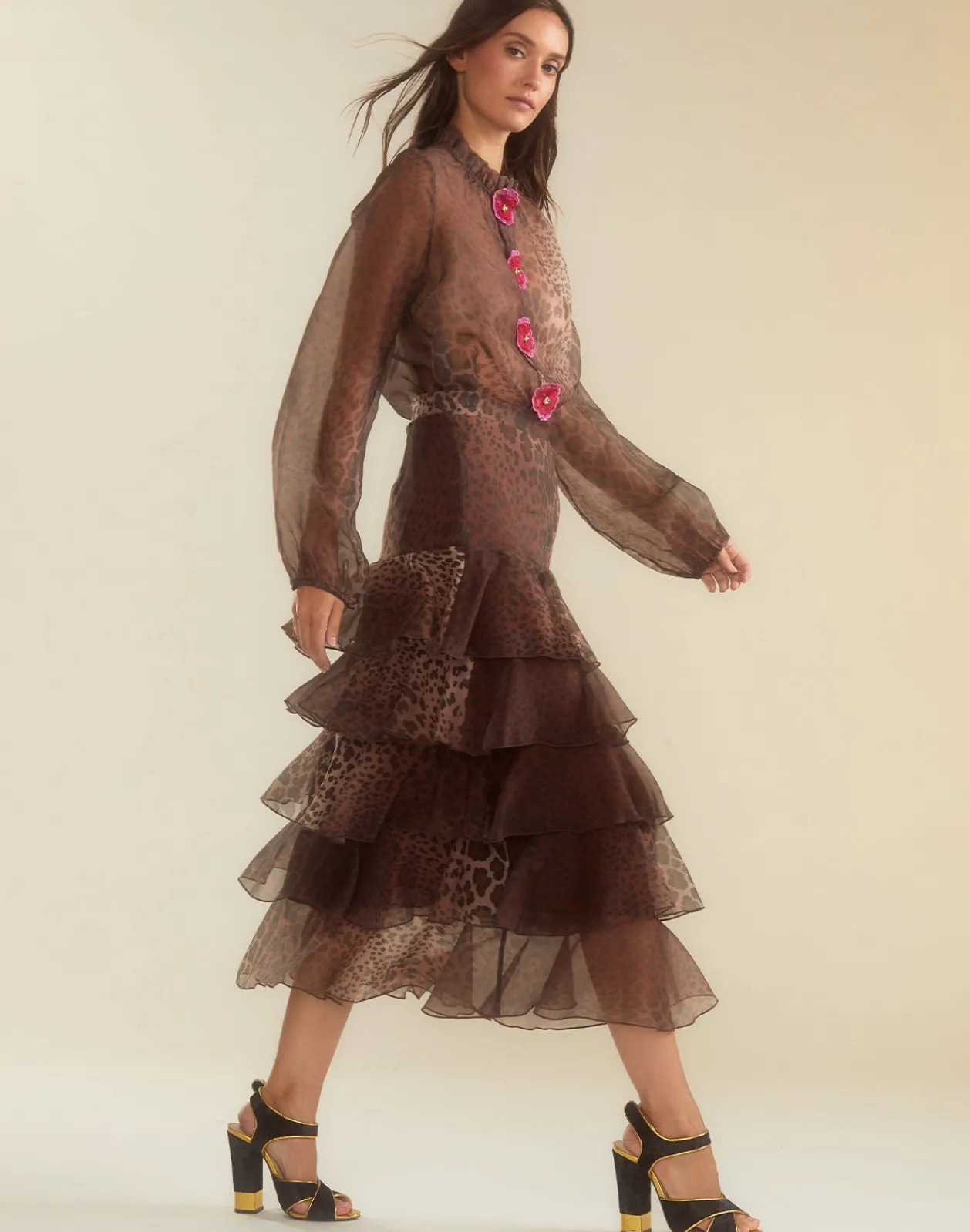 Sale Cynthia Rowley Prim Silk Organza Blouse LEOPD