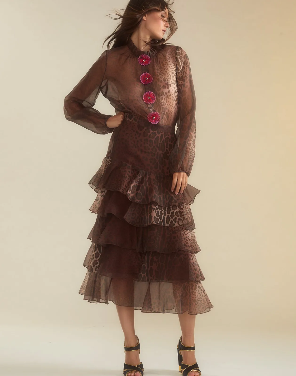 Sale Cynthia Rowley Prim Silk Organza Blouse LEOPD