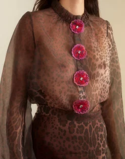 Sale Cynthia Rowley Prim Silk Organza Blouse LEOPD