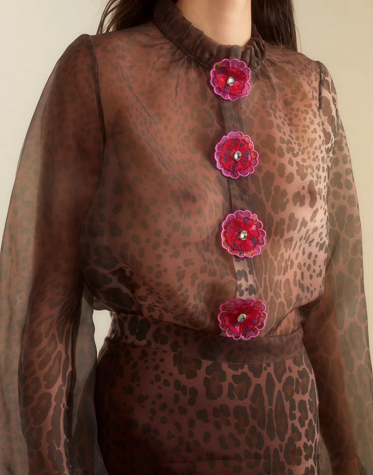 Sale Cynthia Rowley Prim Silk Organza Blouse LEOPD