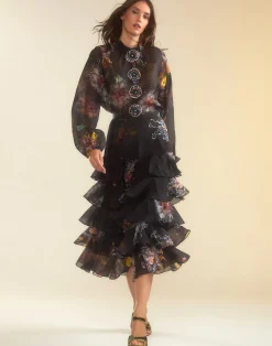 Hot Cynthia Rowley Prim Silk Organza Skirt BLKFL