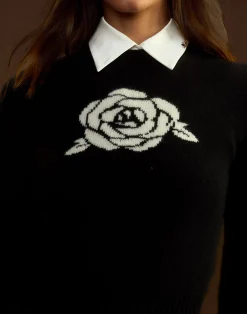 Best Cynthia Rowley Rosette Wool Cashmere Sweater BLACK
