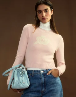Online Cynthia Rowley Rosette Wool Cashmere Sweater PINK