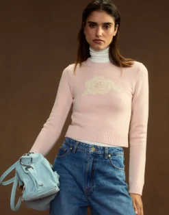 Online Cynthia Rowley Rosette Wool Cashmere Sweater PINK