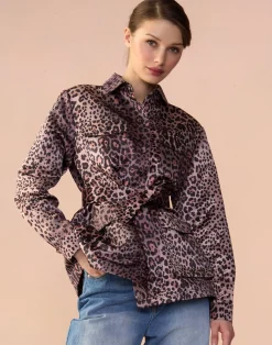 New Cynthia Rowley Satin Safari Jacket LEOPD