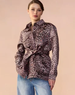 New Cynthia Rowley Satin Safari Jacket LEOPD