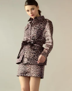 New Cynthia Rowley Satin Safari Jacket LEOPD