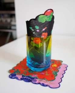 New Cynthia Rowley Scallop Embroidered Edge Cocktail Napkin REDFL