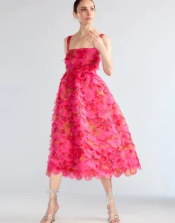 Discount Cynthia Rowley Scalloped Petal Midi Dress PNKMT