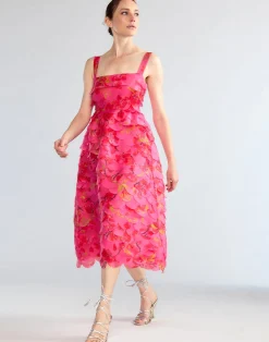 Discount Cynthia Rowley Scalloped Petal Midi Dress PNKMT