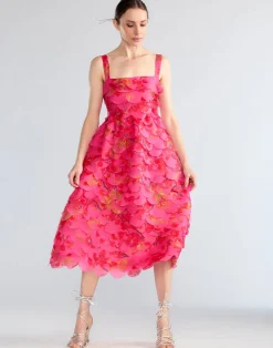 Discount Cynthia Rowley Scalloped Petal Midi Dress PNKMT