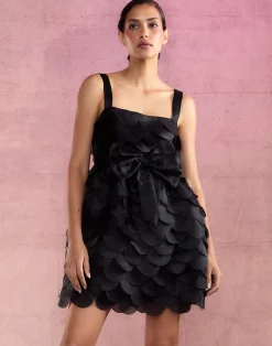 New Cynthia Rowley Scalloped Petal Mini Dress BLACK