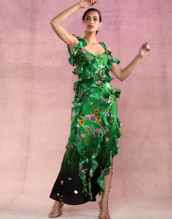 Best Cynthia Rowley Secret Garden Silk Dress GRNFL