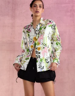Outlet Cynthia Rowley Secret Garden Silk Shirt WHTMT
