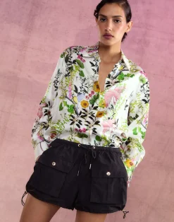 Outlet Cynthia Rowley Secret Garden Silk Shirt WHTMT