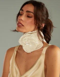 New Cynthia Rowley Sequin Flower Tie White