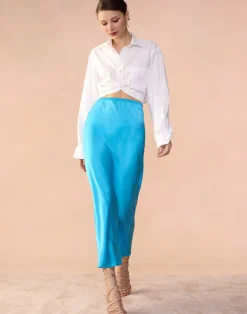 Hot Cynthia Rowley Sienna Silk Skirt BLUE