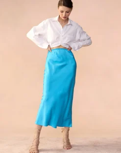 Hot Cynthia Rowley Sienna Silk Skirt BLUE
