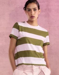 New Cynthia Rowley Stripe Tee GRNPK