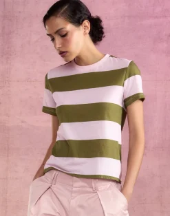 New Cynthia Rowley Stripe Tee GRNPK