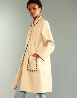 Online Cynthia Rowley Studded Vegan Leather Coat CREAM