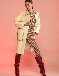 Online Cynthia Rowley Studded Vegan Leather Coat CREAM