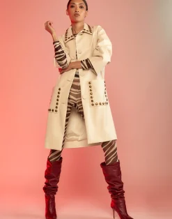 Online Cynthia Rowley Studded Vegan Leather Coat CREAM