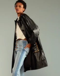 Online Cynthia Rowley Studded Vegan Leather Coat PATBLK