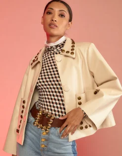 New Cynthia Rowley Studded Vegan Leather Jacket CREAM