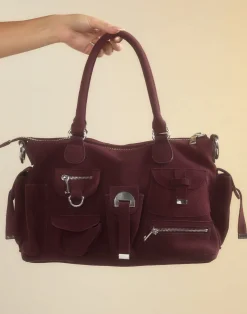 New Cynthia Rowley Suede Cargo Pocket Shoulder Bag OXBLD