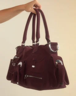 New Cynthia Rowley Suede Cargo Pocket Shoulder Bag OXBLD