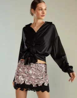 Online Cynthia Rowley The Cosmo Sequin Skirt BLKPNK
